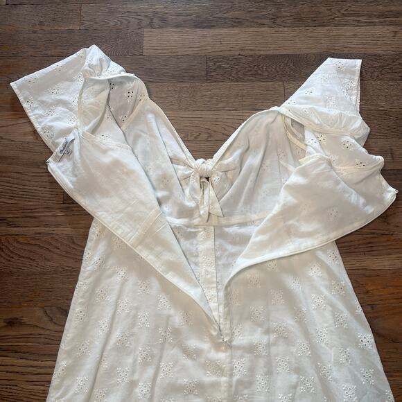 Madewell Eyelet Tie Front Midi Dress White Cotton Short Sleeve Size 4 Boho Bride - Picture 10 of 16